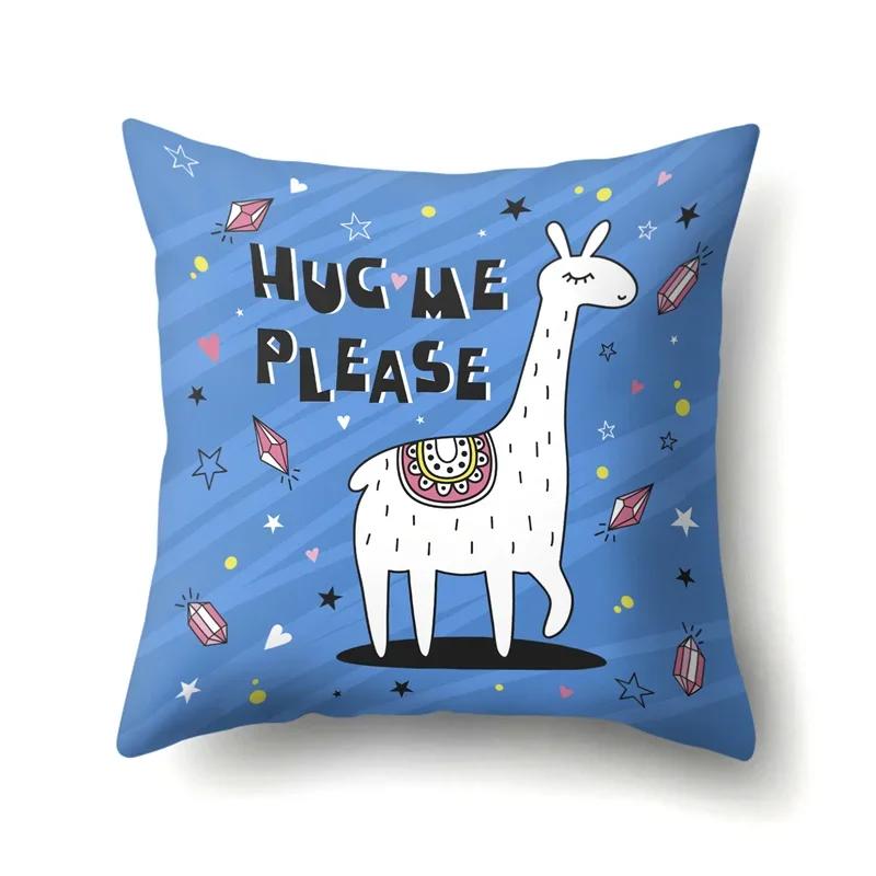 Cute Cartoon Animal Alpaca Print Pattern Cushion Cover Home Living Room Sofa Decor Square Throw Pillow