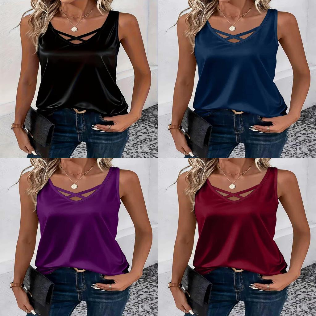 Elegantes ärmelloses V-Ausschnitt-T-Shirt aus Polyester für Freizeit und Büro