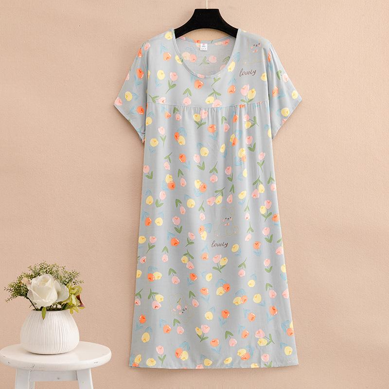 Mom summer dress medium and long pure cotton silk nightdress year-old new Chinese women's knee skirt
