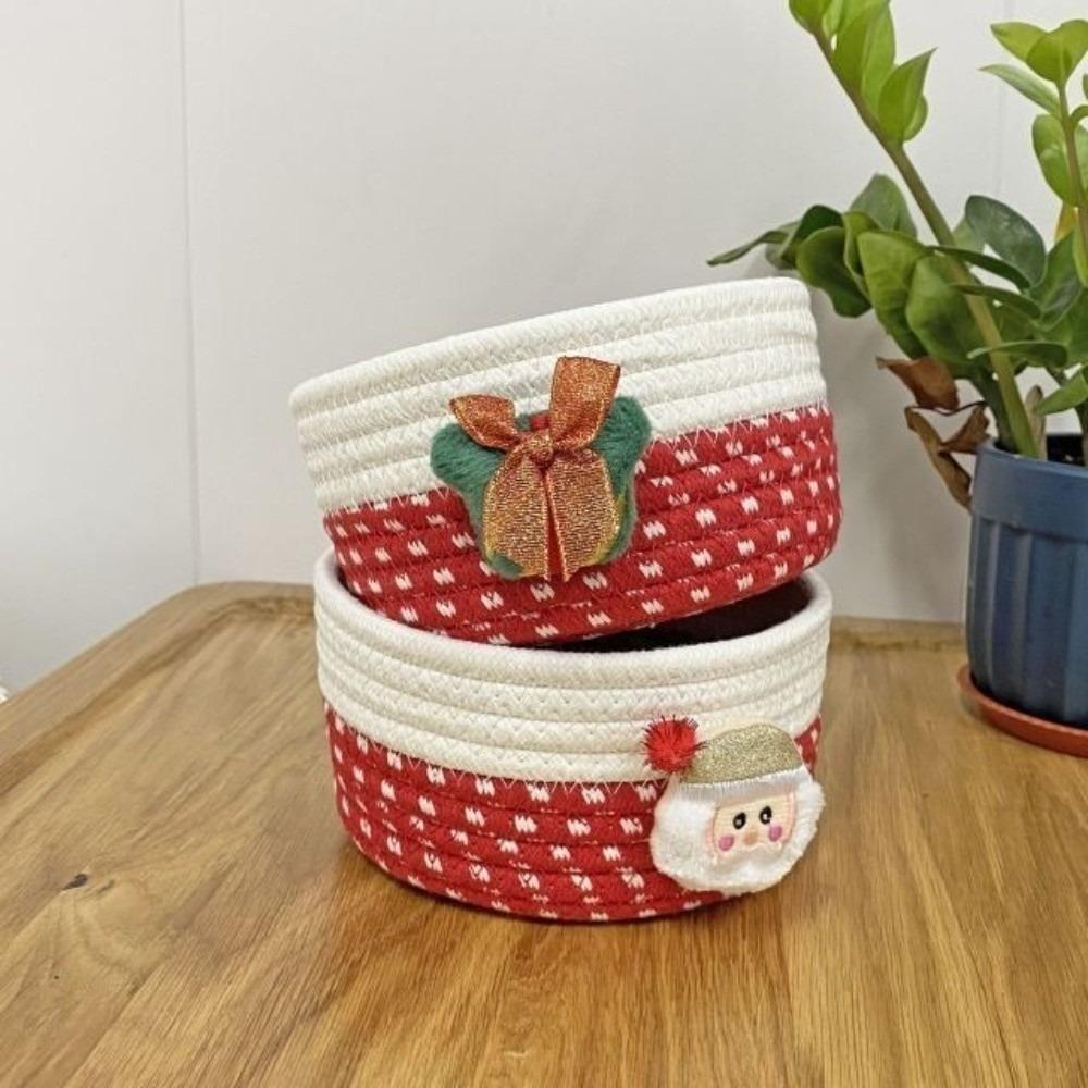 Weihnachtsmann Weihnachten Aufbewahrungskorb Baumwollseil Geflochten Süßigkeiten-Aufbewahrungskorb Schreibtisch-Organizer Schlüssel