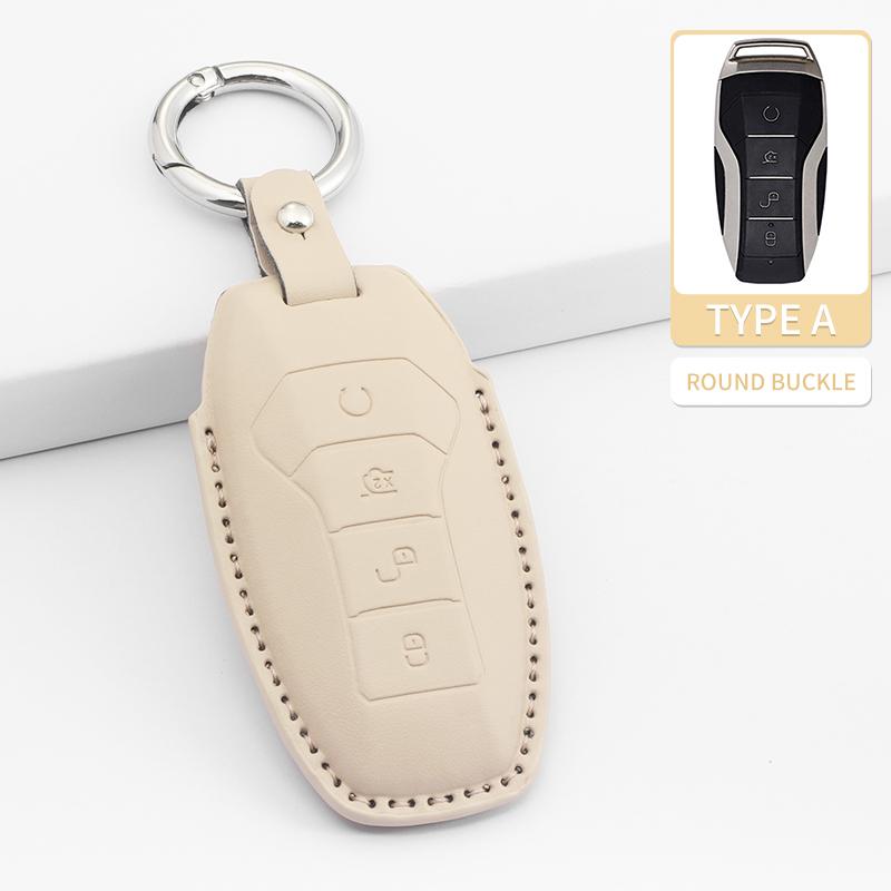 Voor Byd Atto 3 Han Ev Dolphin PU Leer Auto Afstandsbediening Sleutelhoesje Shell Krasbestendig Duurzaam Beschermer Auto Sleutelhoesje Accessoire beige