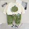 Boys and Girls' Elegant Round Neck Set, Spring and Autumn Fashion Handsome 3D Pumpkin Long Sleeve Two Piece Set