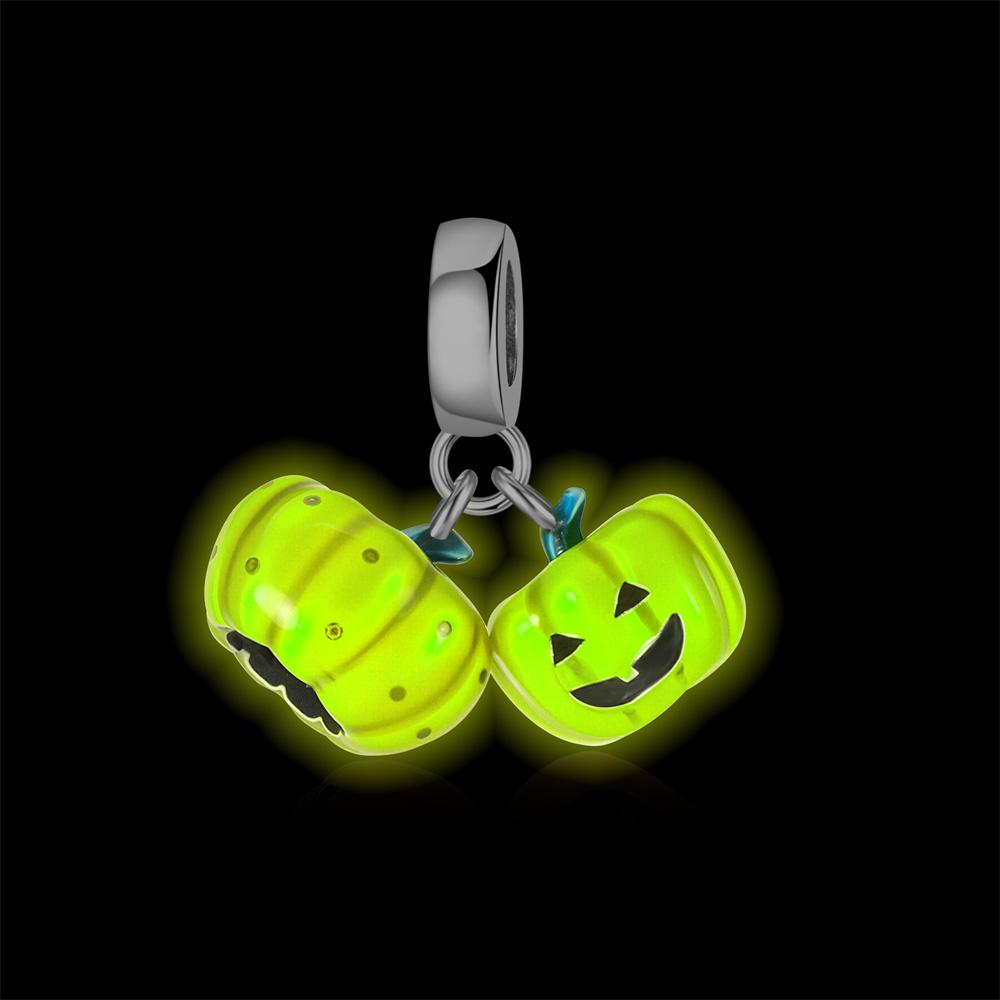 Halloween Copper Cute Double Pumpkin Pendant Noctilucent Charm Beads Fit Bracelet Pendant Women Diy Fine Jewelry Party Gifts