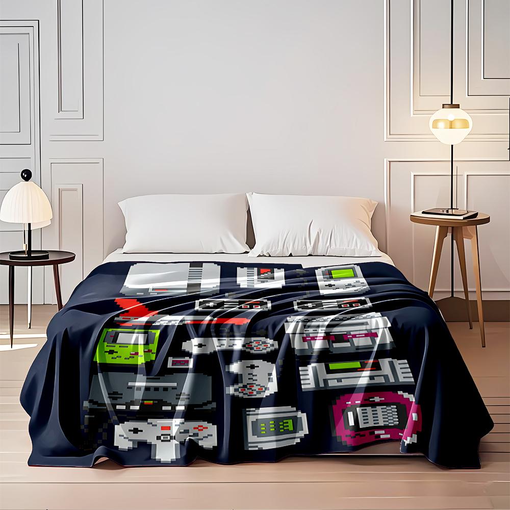 Retro Gaming Consoles and Controllers Design Flannel blanket for bedroom, living room, sofa, and nap sofas