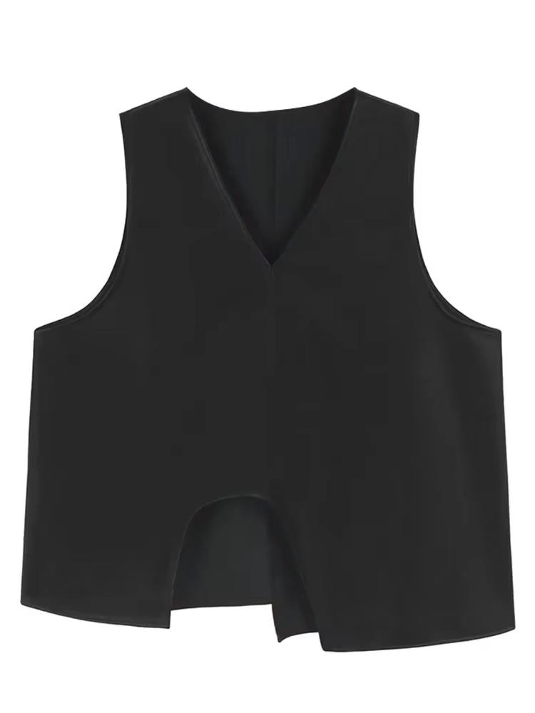 

XITAO Необычный пуловер без рукавов, женский жилет с v-образным вырезом GJ1126 One Size чёрный