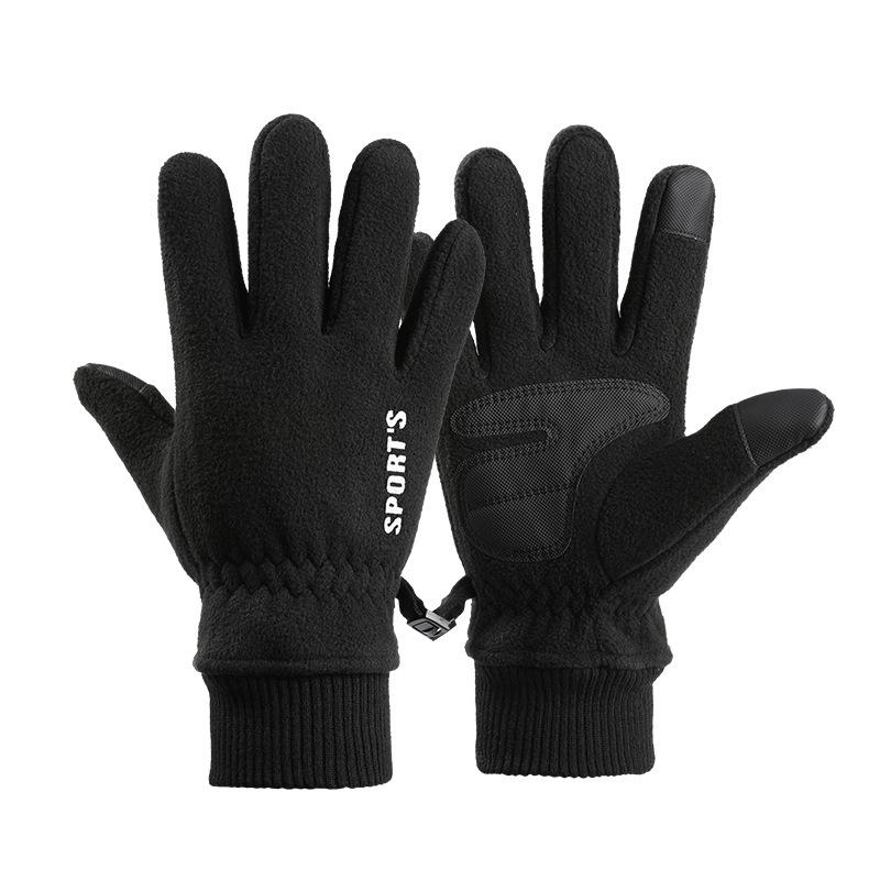

Мужские ветрозащитные двухсторонние флисовые велосипедные перчатки - сенсорные, нескользящие зимние перчатки One Size чёрный