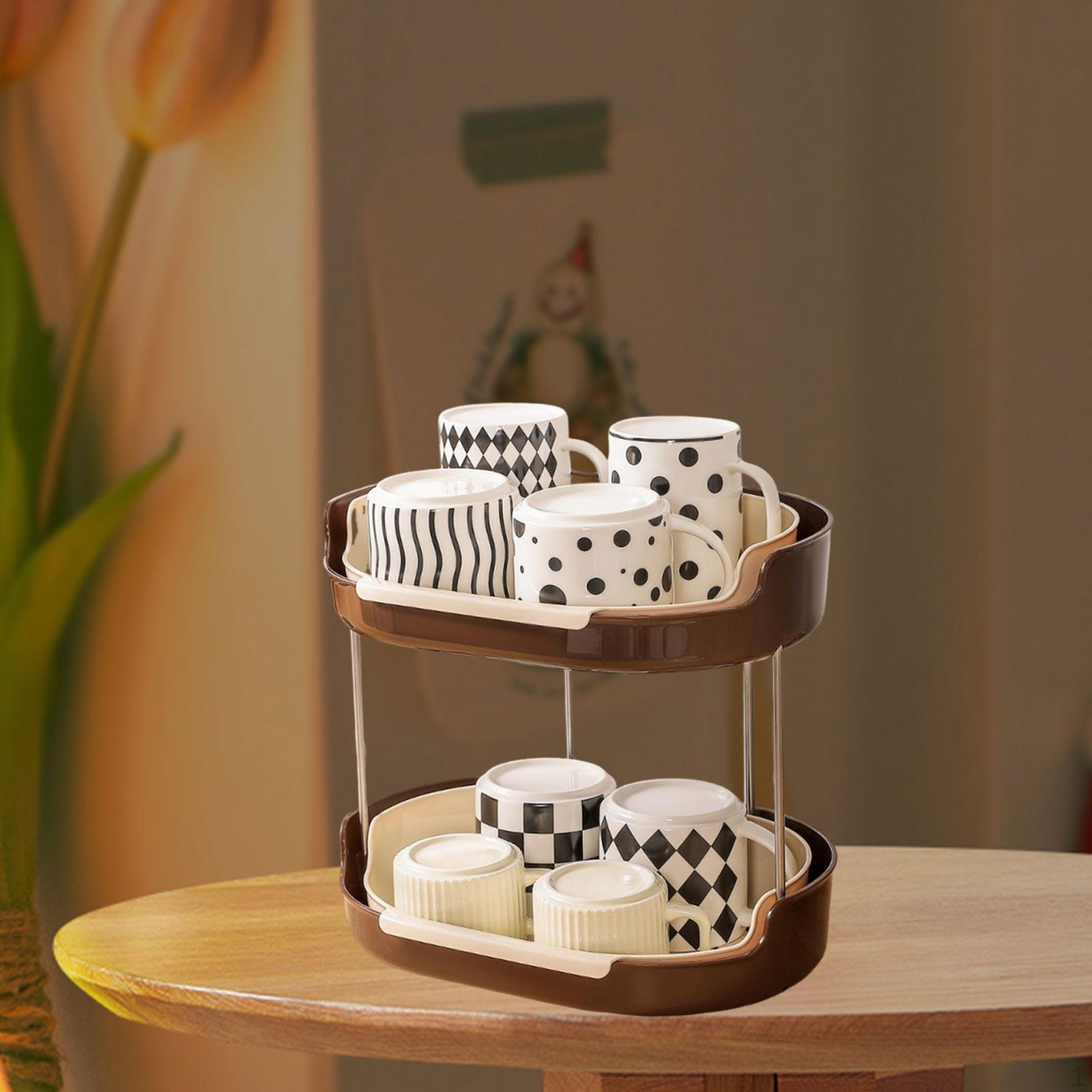 

Подставка для кофейных чашек, настольный органайзер, ящик-контейнер, современная подставка для кружек для приправ, 2 яруса для демонстрации кремовый