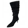 Retro Pointed Suede Thin Heel Thin Boots Women's Stacking Boots Belt Buckle Pleated High Heel Thin Boots