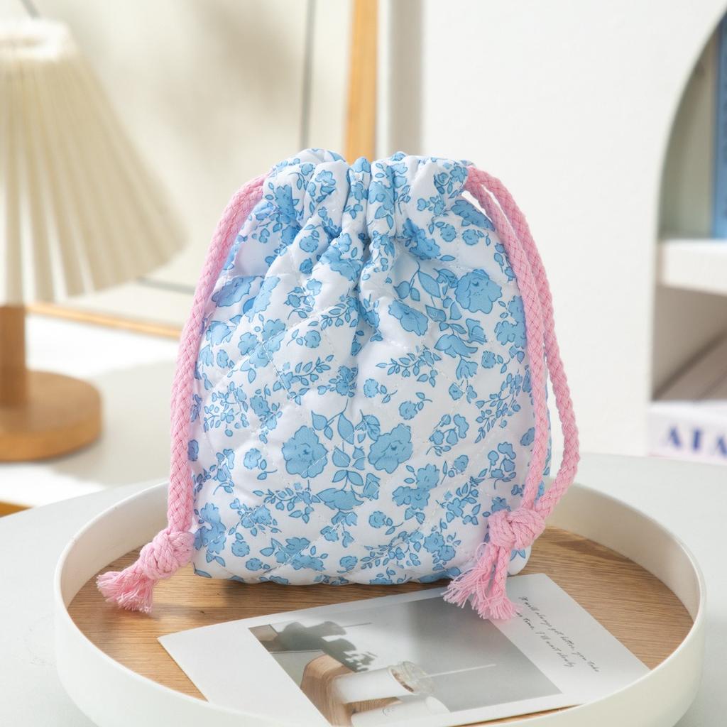 Women Drawstring Cosmetic Bag Floral Makeup Bag Travel Portable Toiletry Beauty Case Storage Make Up Organizer Bag