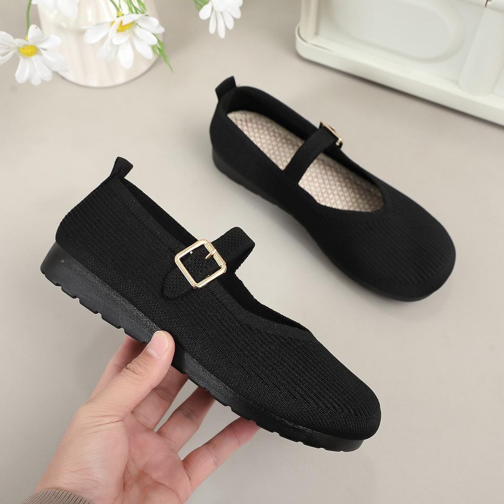Women's Shoes Round Head Breathable Fly-woven Surface Single Shoes Non-slip Soft Sole Comfortable Casual Shallow Mouth Shoes