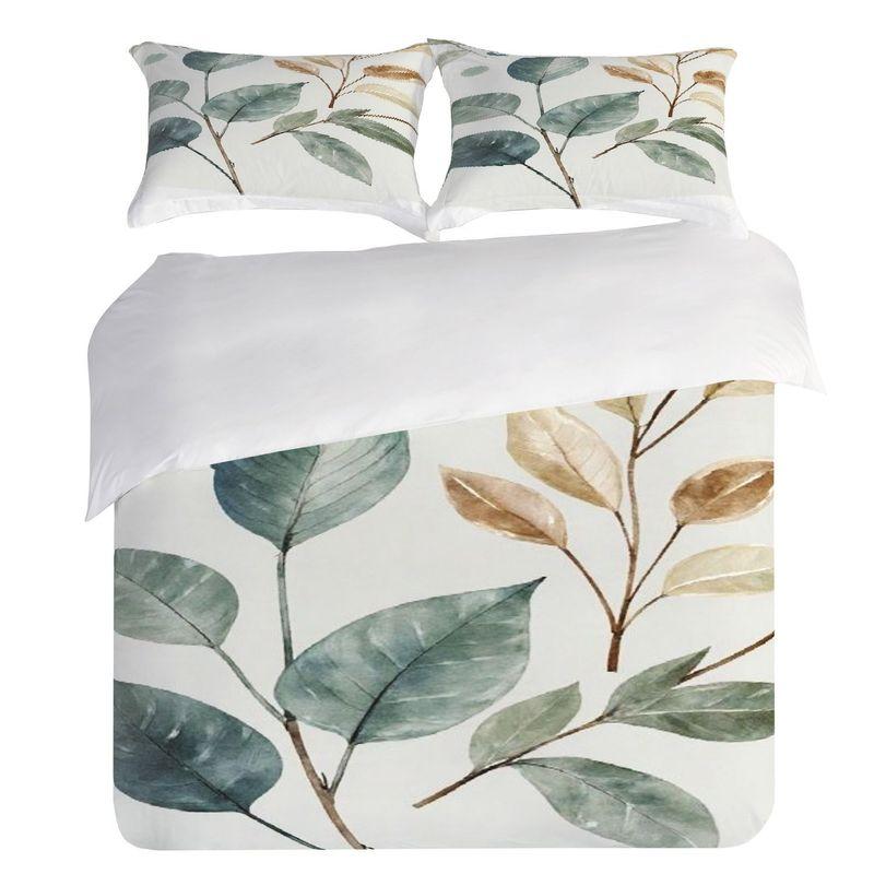 Pillowcase Quilt Cover 3-Piece Bedding Watercolor Style,Natural Serenity Pattern,Washable,Durable,Spring And Summer