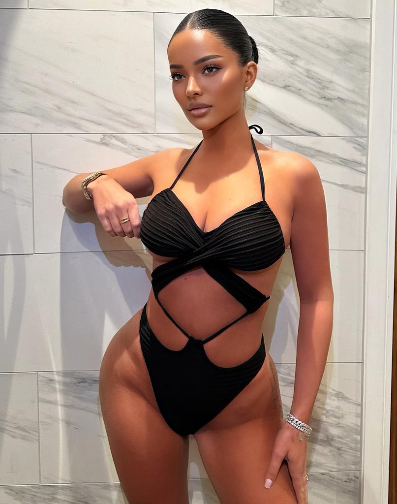 Damen Badeanzug Sexy Schwarz Hohlkragen Schlüsselloch Bindebadeanzug Bikini Set Strandbekleidung Badeanzüge