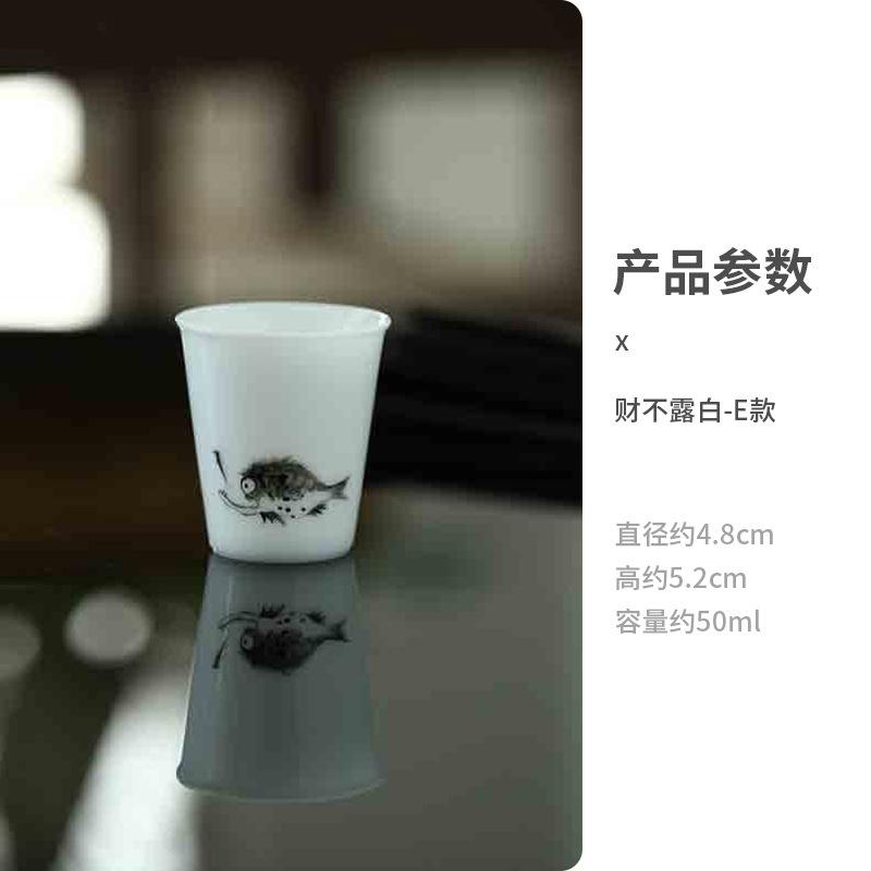 50ml Hand-painted Fish Play Teacup Dehua White Ice Seed Jade Porcelain Smell Cup Master Cup Meditation Cup Mugs Kung Fu Teaset