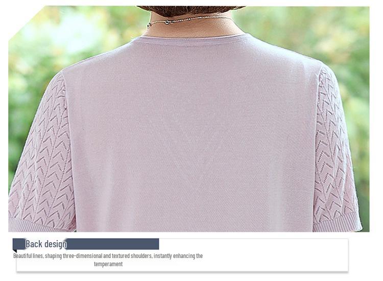 Mother's Day Ice Silk Short-Sleeve Knit Top for Middle-Aged Women 2026