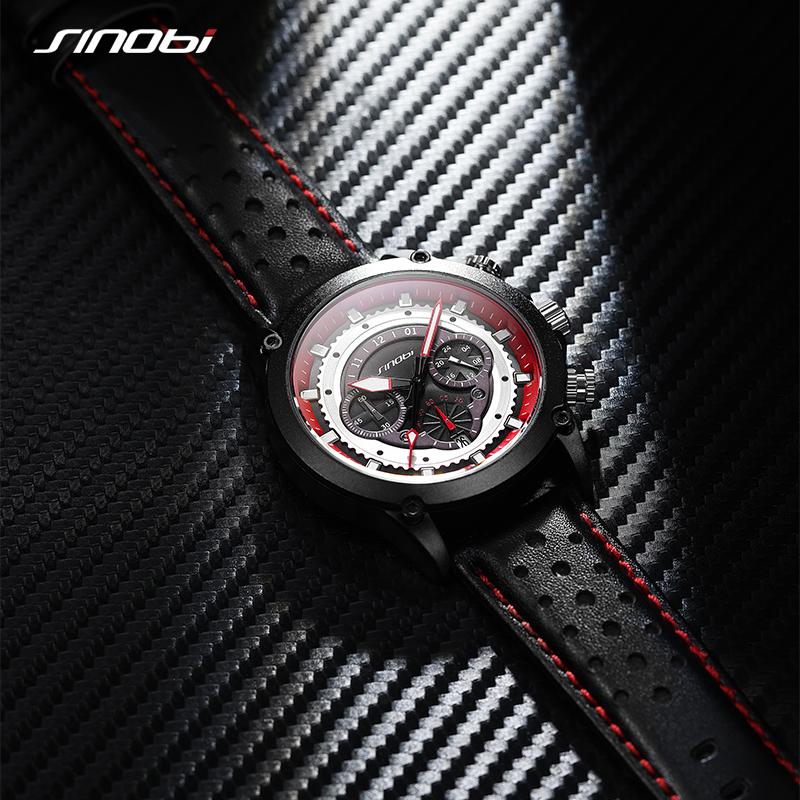 SINOBI New Fashion Sports Mens Watches Stainless Steel Chronograph Man Quartz Wristwatches Luminous Hands Male's Calender Clock