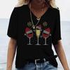 Weihnachts- Weinglas Muster Druck Damen V-Ausschnitt T-Shirts Lässiger Kurzarm Pullover T-Shirt Mode Oberteile Damen T-Shirts Kleidung