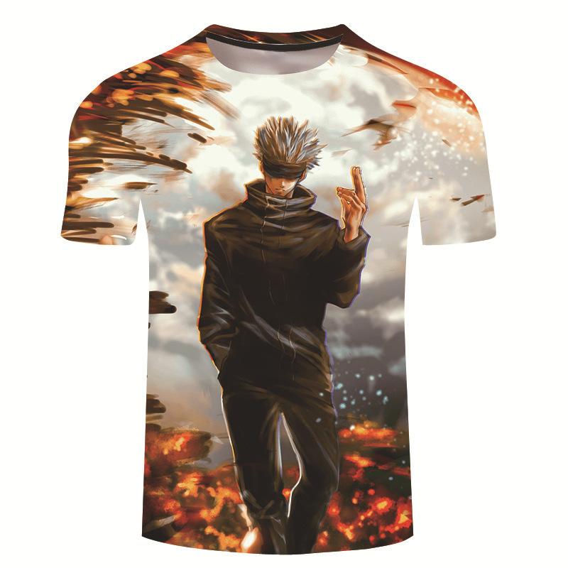 Summer Men's Casual Loose Size Graphic Jujutsu Kaisen Print Round Neck Short Sleeve T-shirt Top