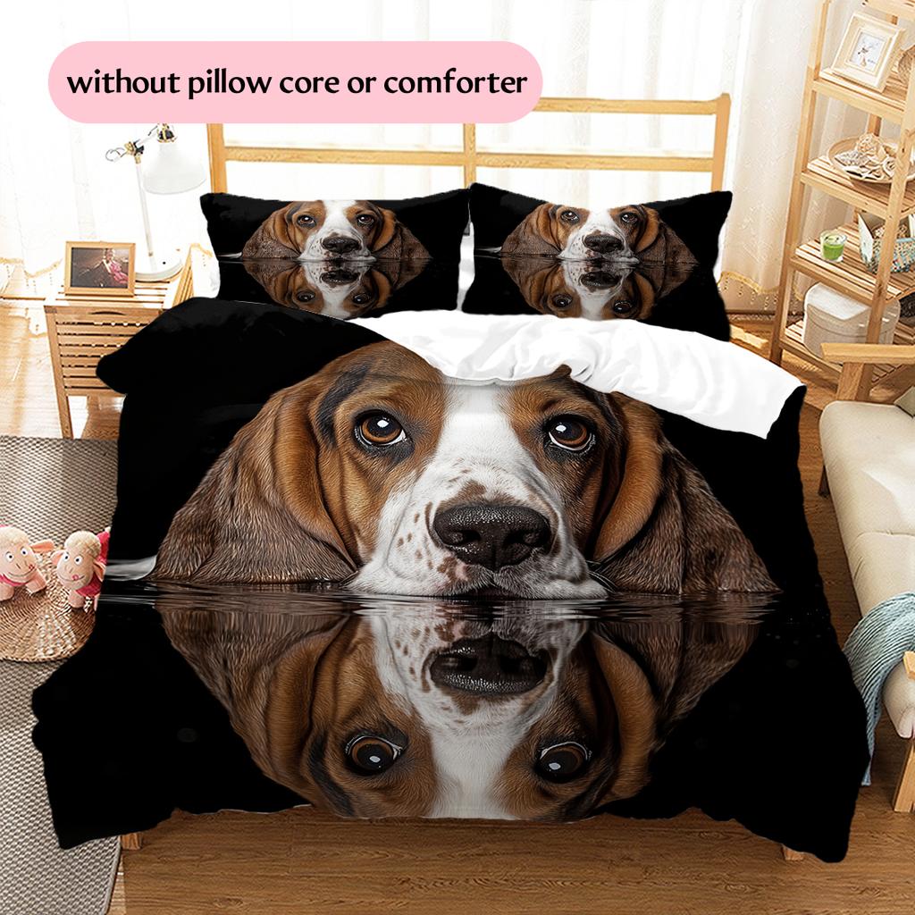 Black Basset Hound Pattern Bedding Home Decoration Birthday Gift (1 * duvet cover + 2 * pillowcase, without core)