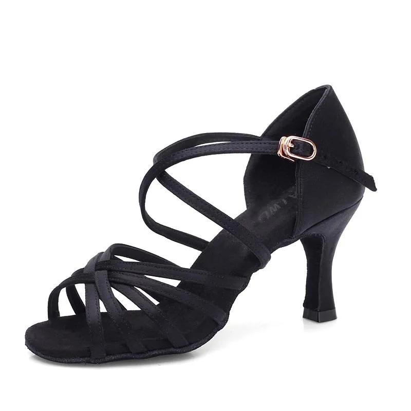 Upgrade Hot Selling Heel 7.5cm Silk Satin Latin Ballroom BD Dance Latin Shoes Women Dance Sports Shoes