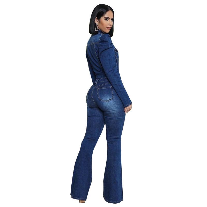 Damen Übergröße Slim Fit Denim Waschung Casual Jumpsuit