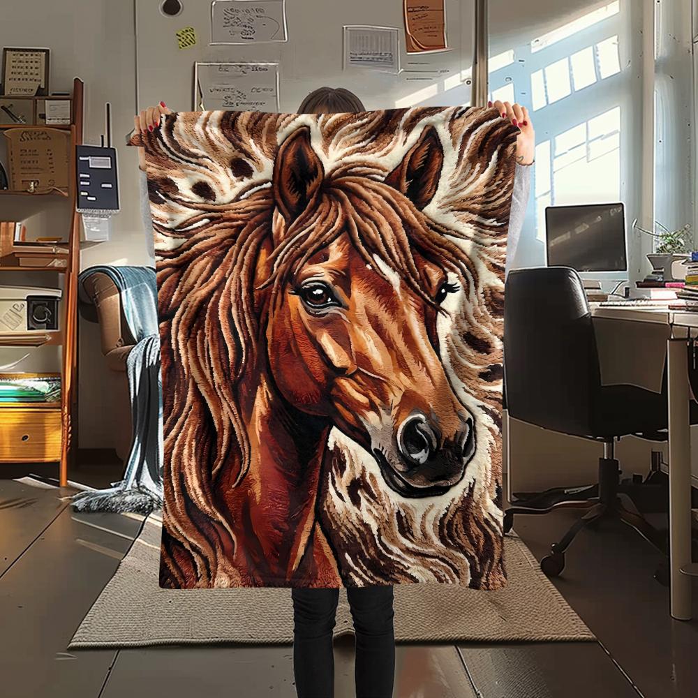 Felt wool lamb and horse lion Print Flannel Blanket,High quality Comfortable for All Seasons,Home Decor,Warmth and Comfort,Perfect for Christmas Gifts