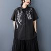 Dimanaf 2025 Plus Size New Summer Blouse Short Sleeve Vintage Printing Casual Women Loose Tops Buttons Shirts