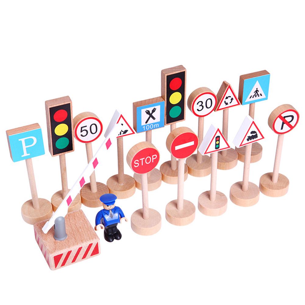 Funny Wooden Road Street 16Pcs/Set Traffic Signs Model Block Educational Kids Toys