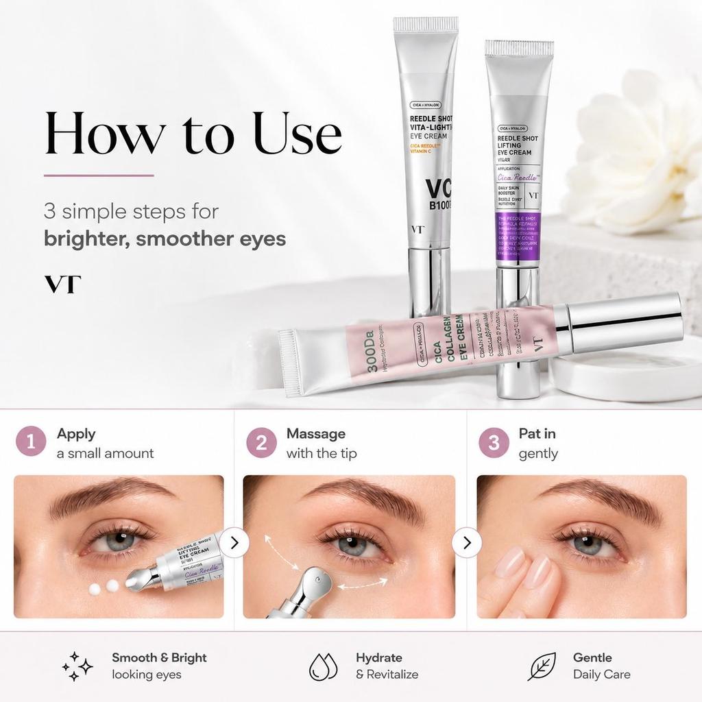 VT Cica Collageen/Reedle Shot Lifting/Riddle shot Vita-Licht Oogcrème 15ml
