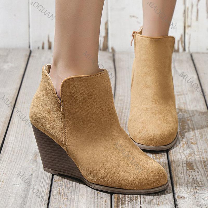 Fashion Boots for Women Pointed Toe Autumn Winter New Women's Shoes Casual Retro Wedge High Heels Ankle Boots Suede Solid Chelsea Botas