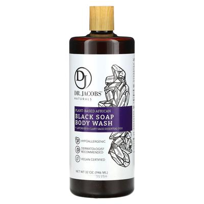 Sapone nero africano botanico, bagnoschiuma, oli essenziali di lavanda e salvia sclarea, 32 oz (946 ml)