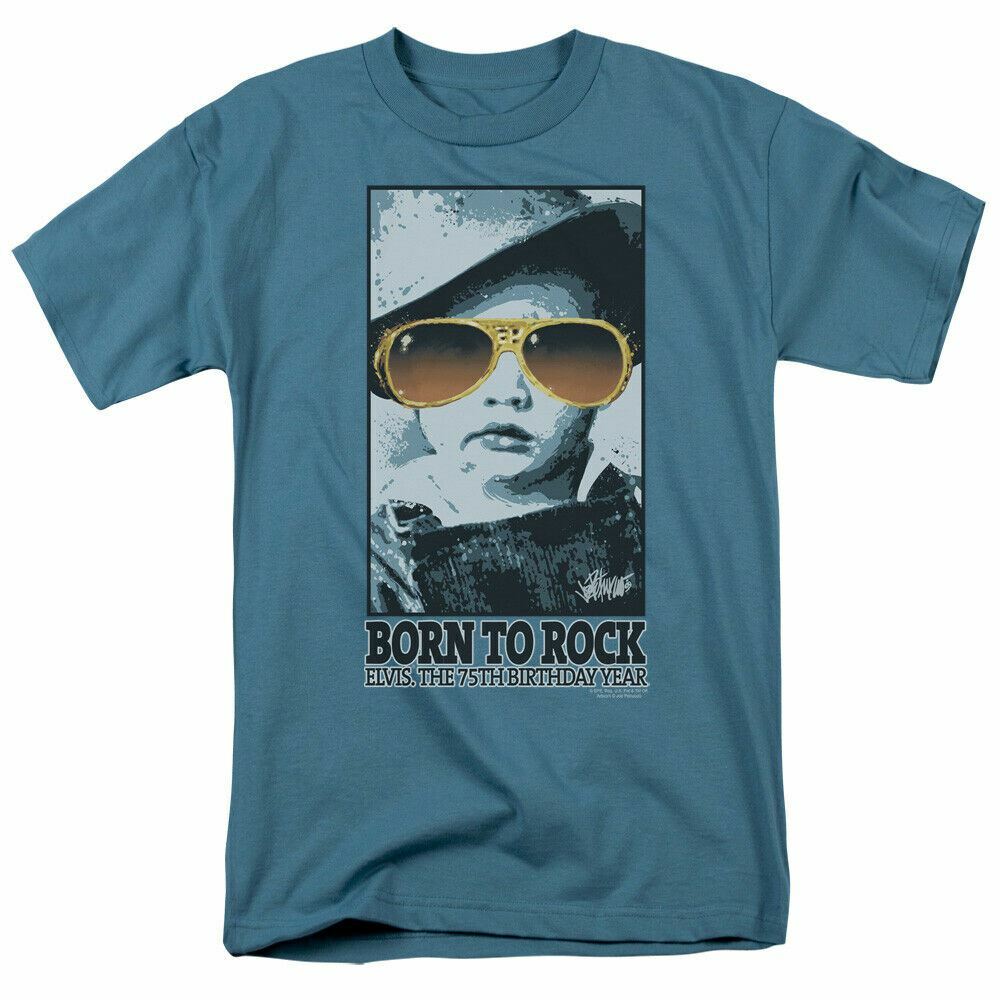 

26 Elvis Presley Born To Rock T Shirt Mens Licensed The King Tee Slate Unisex T-Shirt XL