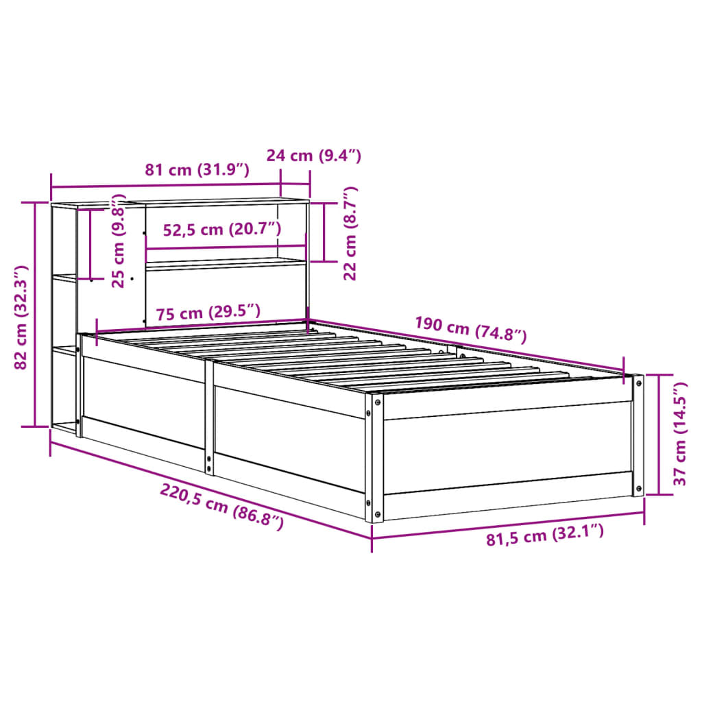 Solid Wood Bed without Mattress 75 x 190 cm Pine Wood