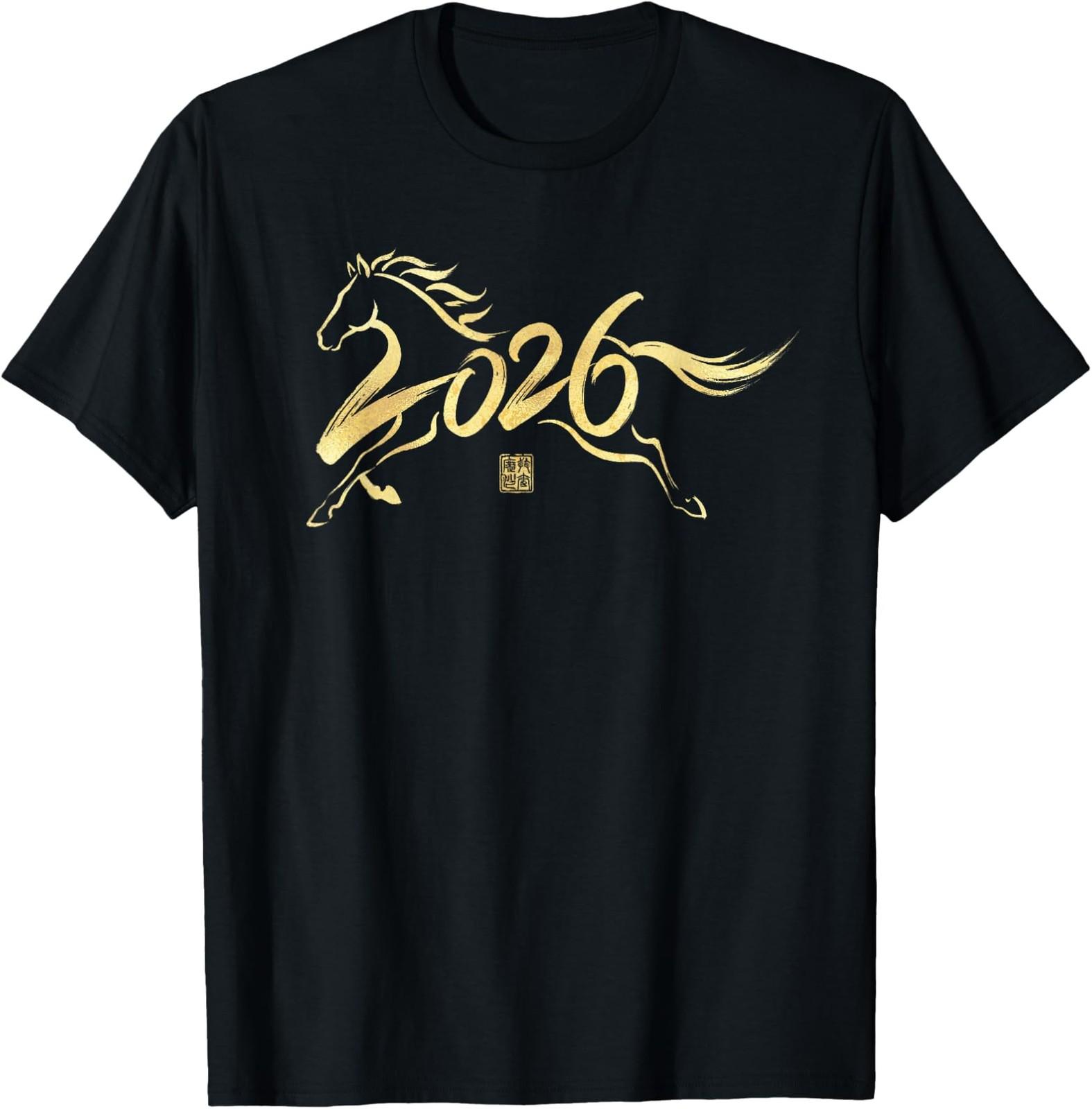 Year of The Horse 2026 Calligraphy New Year Horse T-T-Shirt L
