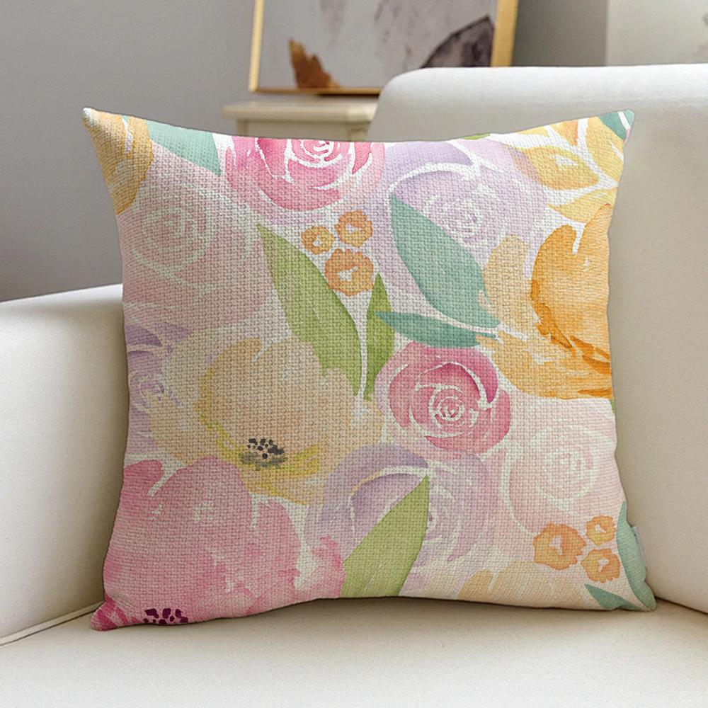 PFloral Print Cushion Cover Cushion Cover Pillowcase Antimite Invisible Zipper Linen Sofa Cushion
