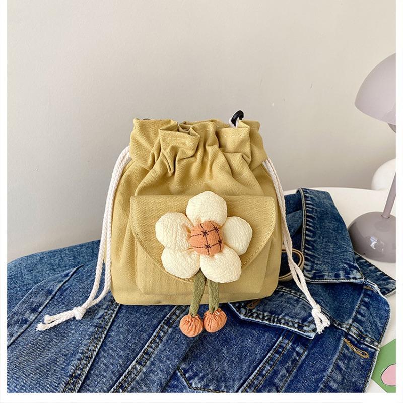 Cute Girl Crossbody Bag Casual Shoulder Bag Women Japanese Minimalist Drawstring Bucket Bag New Floral Design