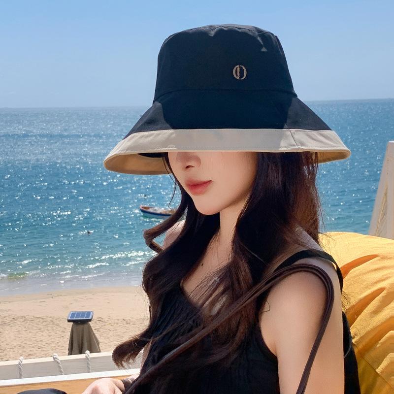 

Летняя шляпа женская с большими полями шляпа от солнца для путешествий на открытом воздухе показ лица маленькая шляпа-ведро Average size