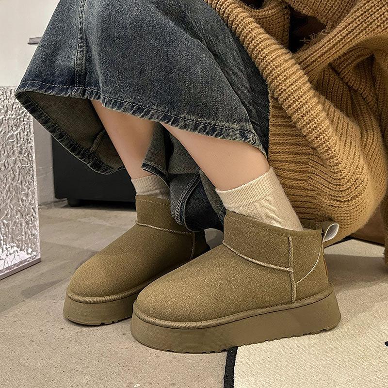 Short snow boots women's 2025 new winter velvet thickened Northeast large cotton shoes thick sole one pedal bread shoes