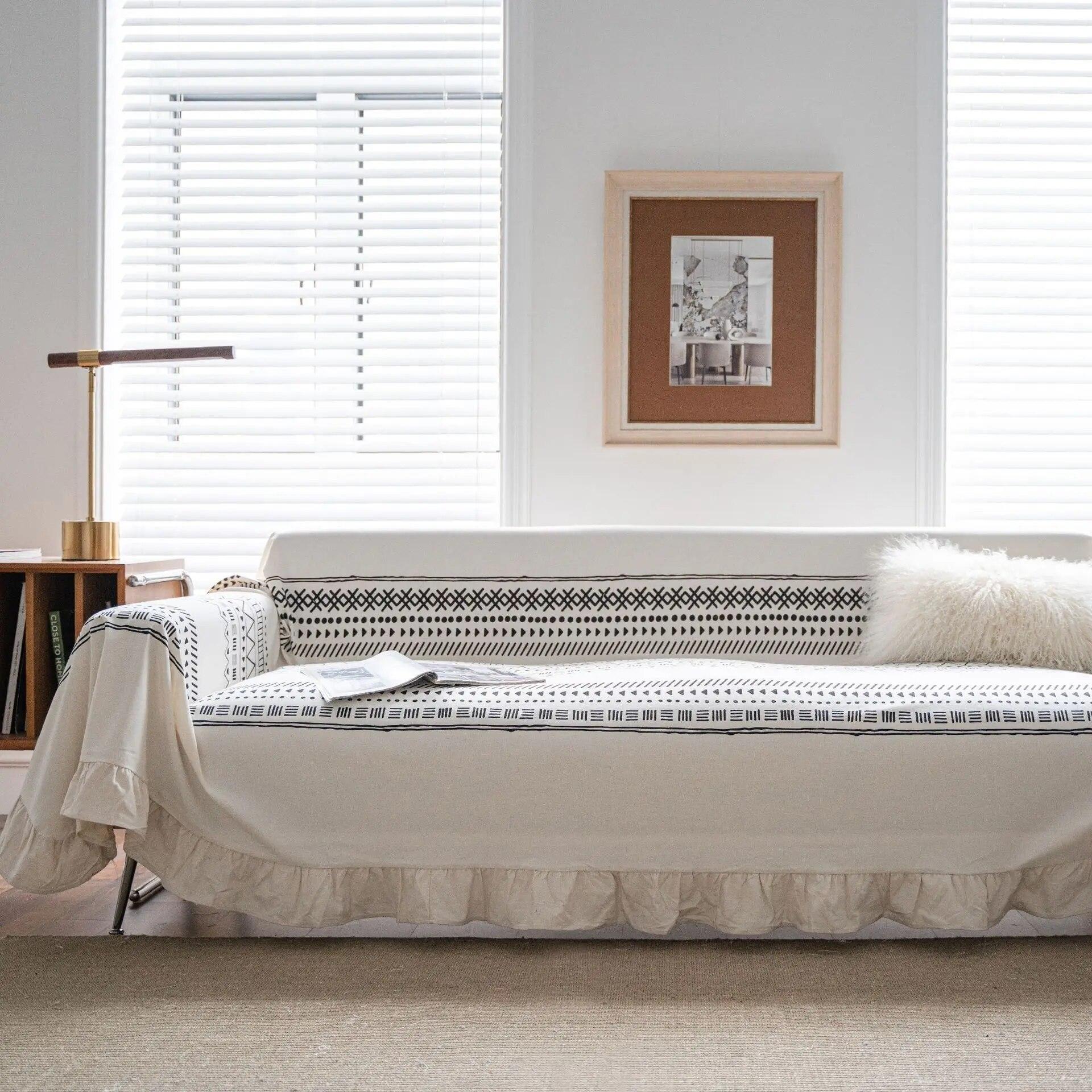 Sofa Scarf Solid Rural Ruffle Edge Multi Functional Cover Retro American Sofa Cover for Home Decor 100x160cm