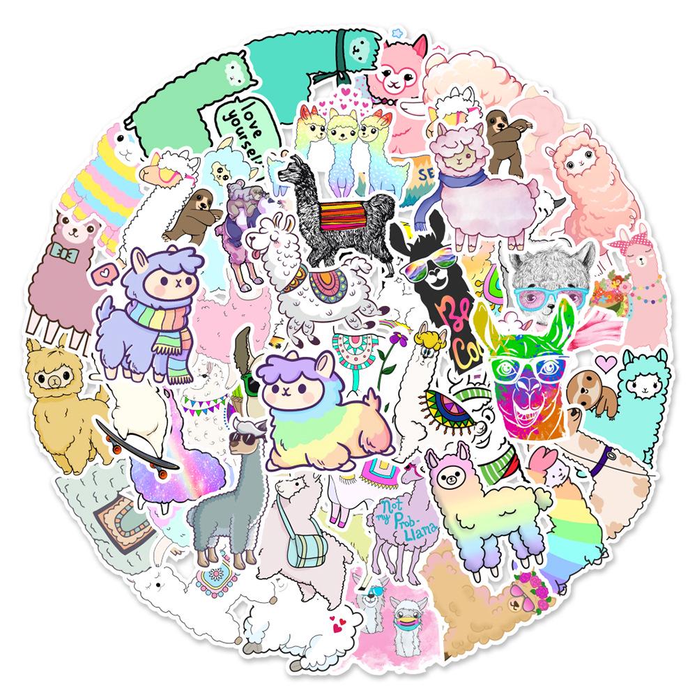 50 Cute Cartoon Alpaca Decorative Stickers for Notebooks, Luggage, and Water Cups