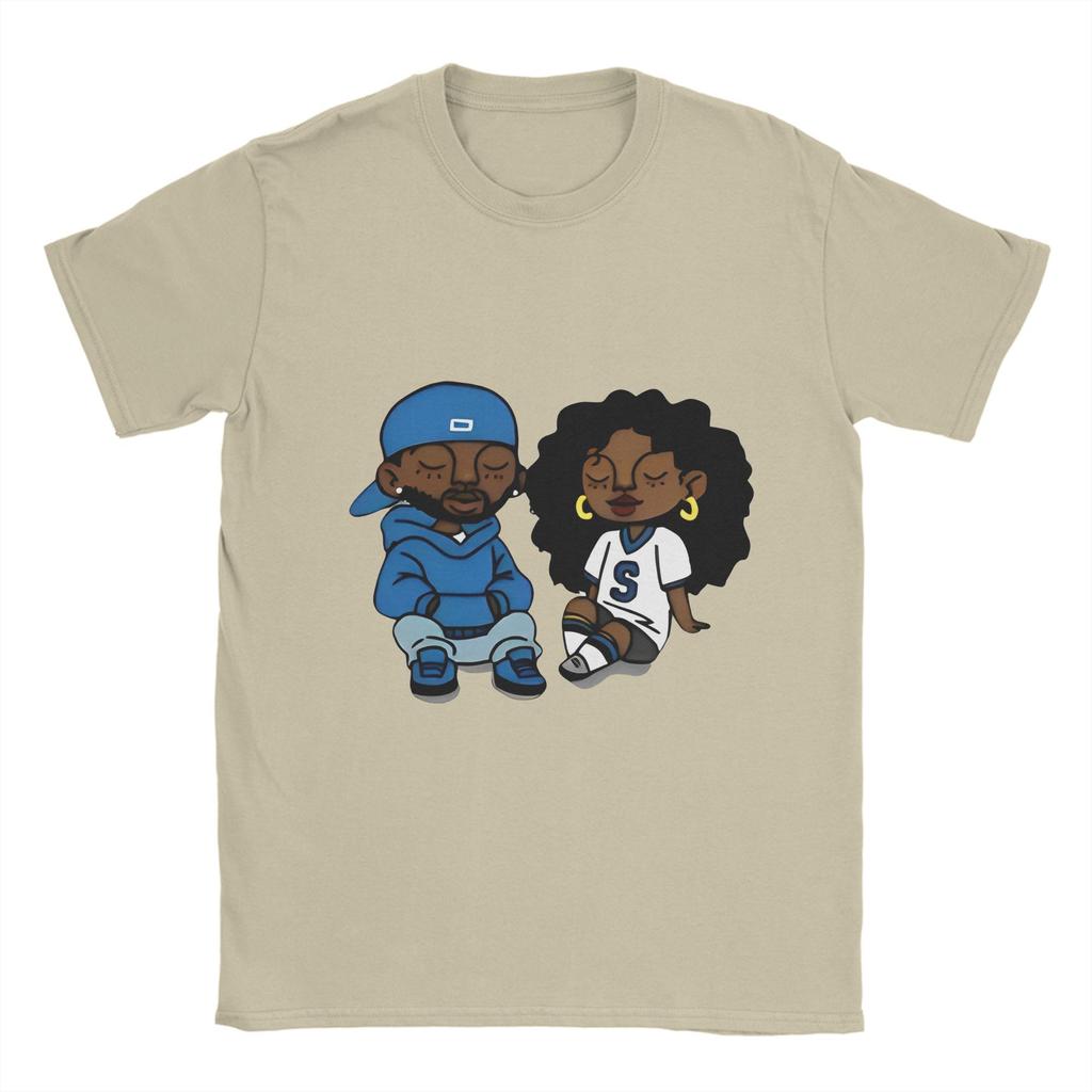 Kendrick Lamar And SZA T Shirt Beach  Novelty T-Shirts Couple Cotton Crewneck Plus Size Tees Short-Sleeved Vintage Tshirt