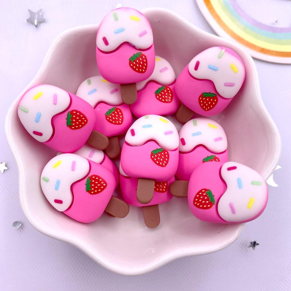 12PCS Resin Colorful Mini Cartoon Rabbit Cherry Cone Ice Cream Lollipop Popsicle Scrapbook Flatback 3D Foods Figurines DIY Bow Decor Accessories