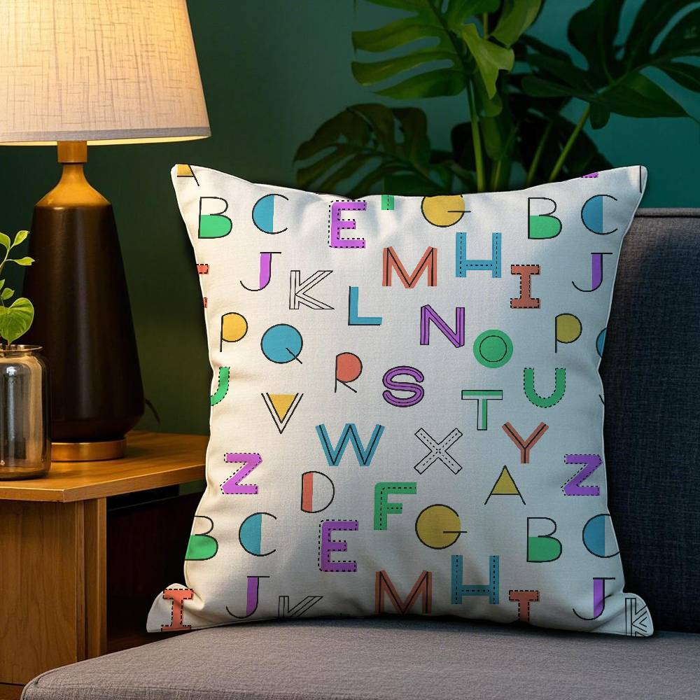 Simple English letters Pillow Case Plush Fabric Soft Double Sided Print Home Sofa High Quality Cushion Cover Throw