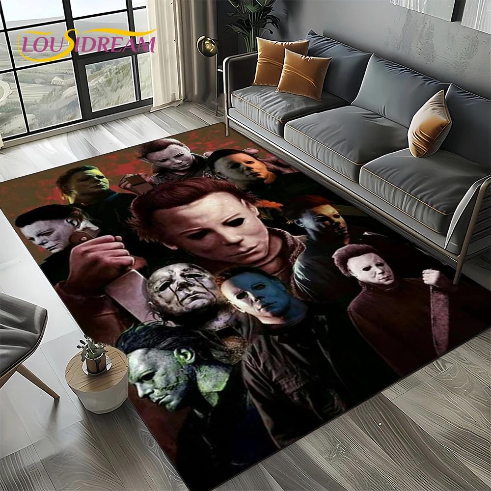Horror Movie Chucky Pennywise Halloween Saw Character Carpet Rug for Living Room Bedroom Home Sofa Decoration,Non-slip Floor Mat