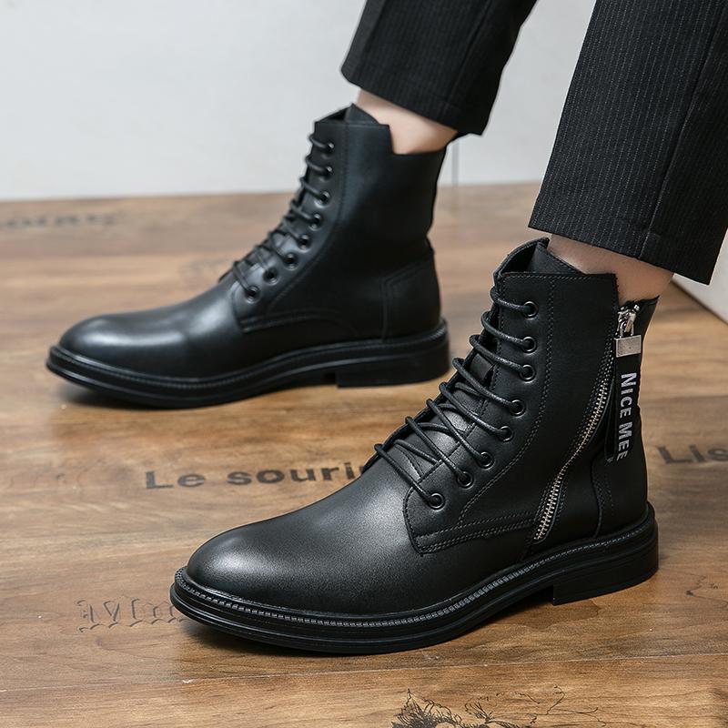 Korean Version of Fashionable Men Lace Up Formal Boots Luxury Brand Business Men Shoes High Top Men Boots Non-Slip Ankle Boots