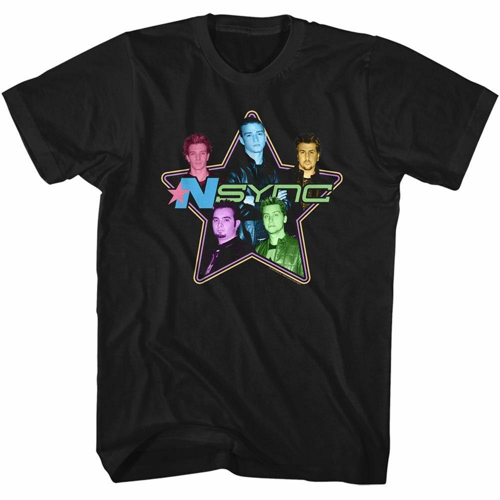 NSYNC Star Colors Black Adult T-Shirt XL