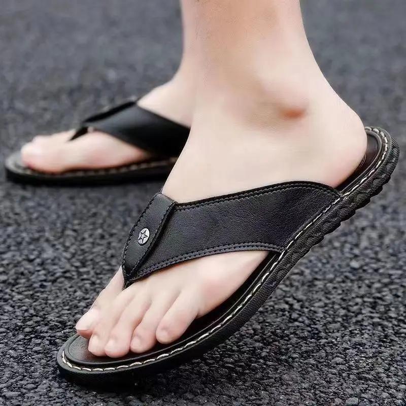 Fashion Beach Slippers for Men Shiatsu Flip Flops Shoes Leather Flat Rubber Original Summer Sale Mascullino Elegant Pvc Y2k Sandals Man