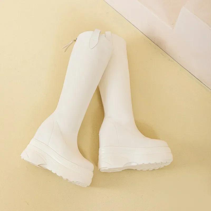 Fashion Women's Boots Genuine Leather  New 11cm Heel High Platform Internal Heightened Boots Women's Fashion High Heel Boots Women