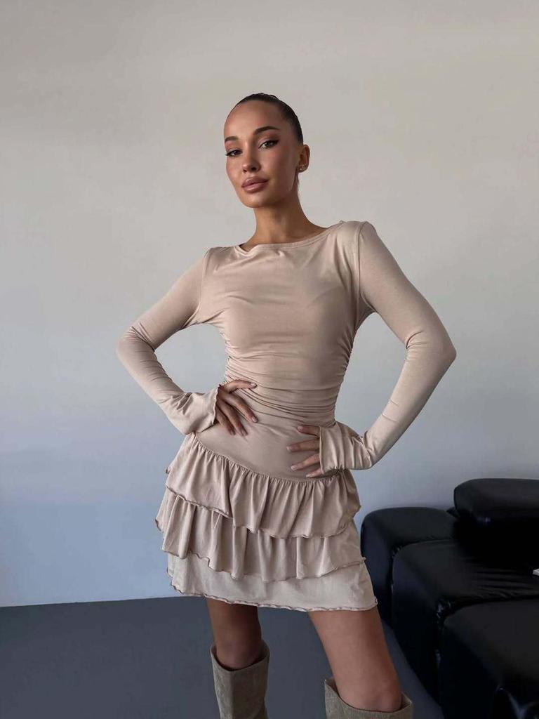 Vestido de Otoño Invierno para Mujer de Color Sólido, Ajuste Delgado, Manga Larga - Elegante y Favorecedor