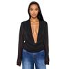 J25TP327 Women's Deep V Chiffon Long Sleeve Top with Flowing Collar and Scarf