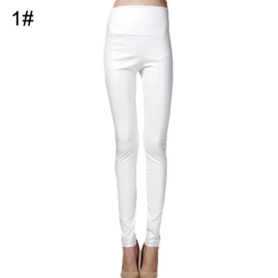Women Sexy Solid Color Faux Leather Leggings High Waist Ultra Thin Pencil Pants
